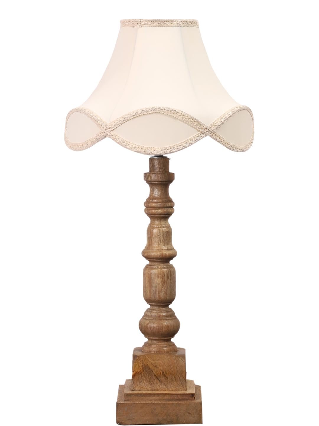 Linen Cotton Shade Table Lamp with Wooden Natural Base - Height 23 Inches/Without Bulb | for Living Room, Bedroom Decoration, Home Decor, Gifting | Decorative Bedside & Desk Table Lamp
