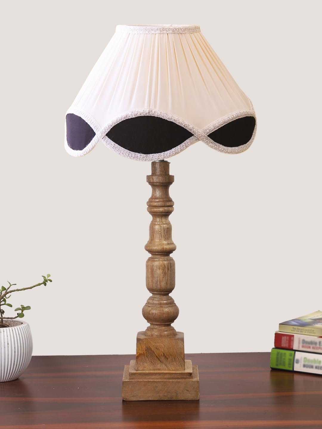 Dust Storm Cotton Shade Table Lamp with Wooden Natural Base - Height 23 Inches/Without Bulb | for Living Room, Bedroom Decoration, Home Decor, Gifting | Decorative Bedside & Desk Table Lamp