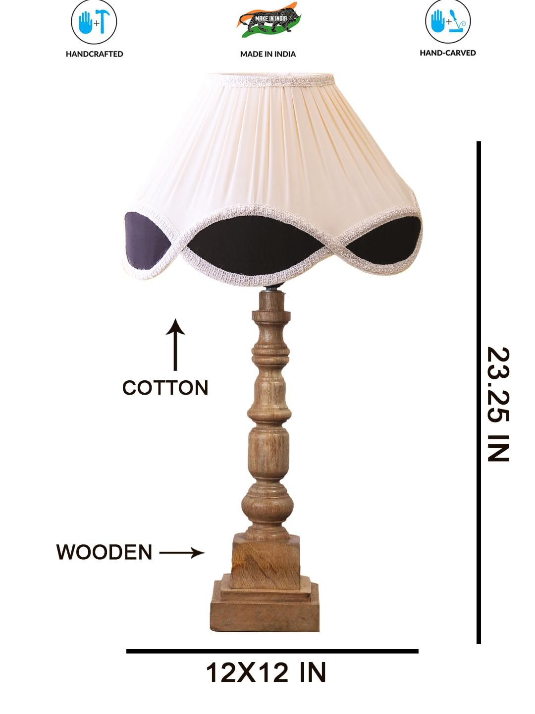 Dust Storm Cotton Shade Table Lamp with Wooden Natural Base - Height 23 Inches/Without Bulb | for Living Room, Bedroom Decoration, Home Decor, Gifting | Decorative Bedside & Desk Table Lamp