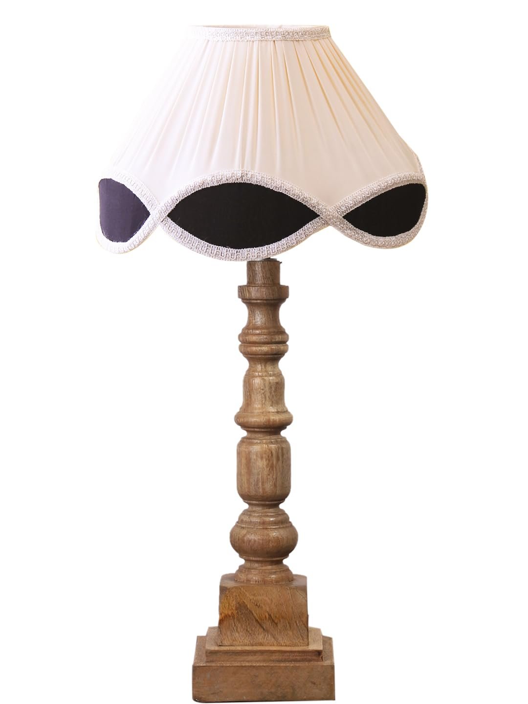 Dust Storm Cotton Shade Table Lamp with Wooden Natural Base - Height 23 Inches/Without Bulb | for Living Room, Bedroom Decoration, Home Decor, Gifting | Decorative Bedside & Desk Table Lamp