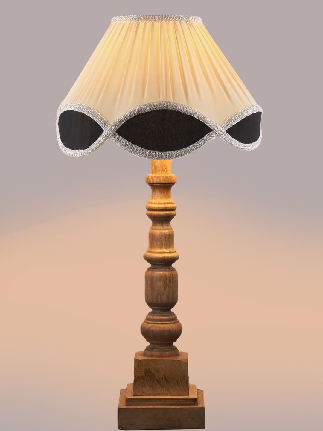 Dust Storm Cotton Shade Table Lamp with Wooden Natural Base - Height 23 Inches/Without Bulb | for Living Room, Bedroom Decoration, Home Decor, Gifting | Decorative Bedside & Desk Table Lamp