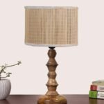 Beige Bamboo Shade Table Lamp with Wooden Base (Height 15.5 Inches, Without Bulb) | Elegant Bedside & Desk Lamp for Living Room, Bedroom, Home Decor, Office & Gift | Decorative Lighting Lamp