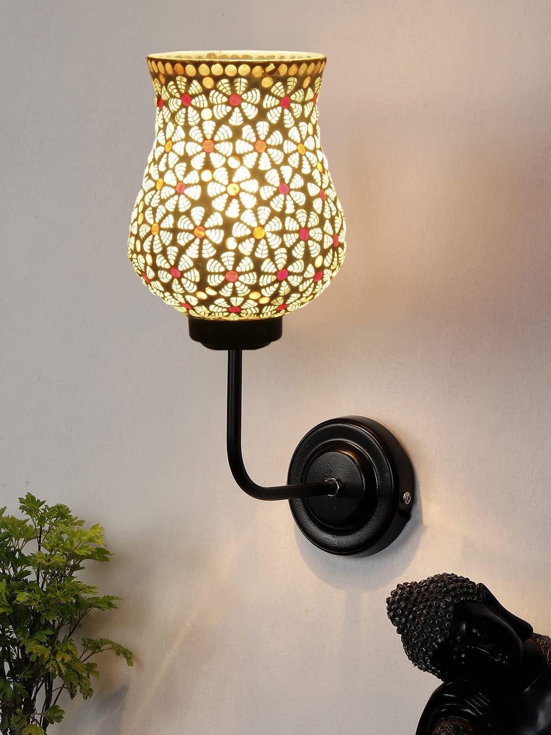 Multicolor Wall Lamp | Elegant Mosaic Glass & Wood Design | Stylish Ambient Light for Home, Office, Living Room, Bedroom, Hallway | Modern Decorative Wall Sconce - Model DGJ01