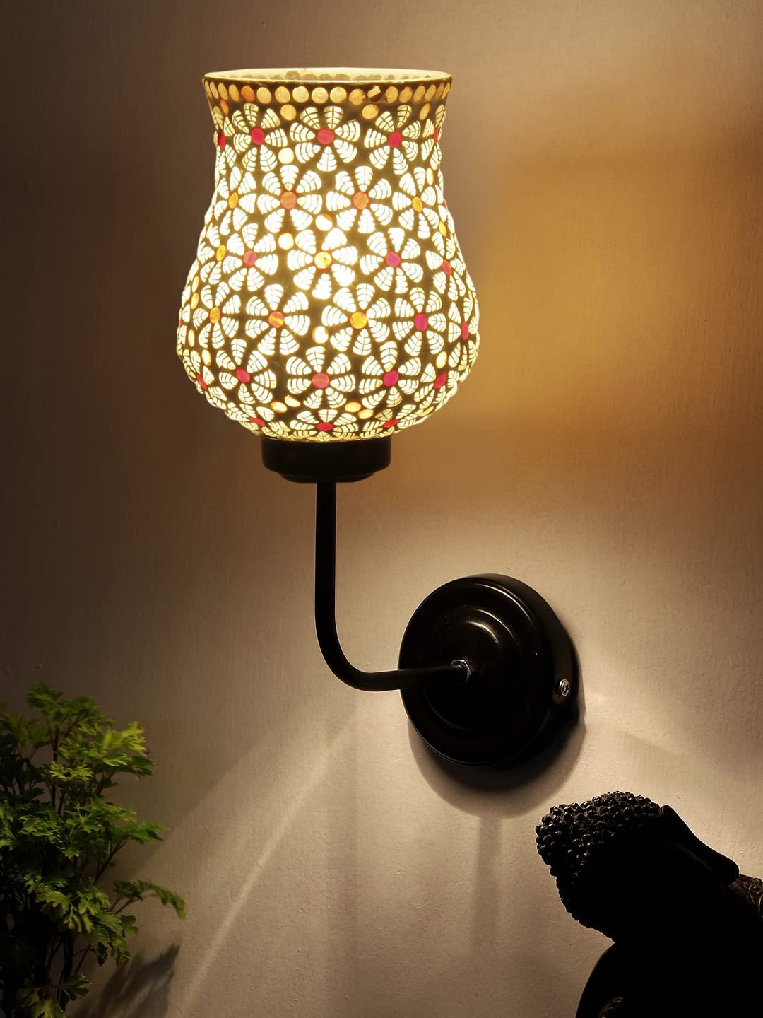 Multicolor Wall Lamp | Elegant Mosaic Glass & Wood Design | Stylish Ambient Light for Home, Office, Living Room, Bedroom, Hallway | Modern Decorative Wall Sconce - Model DGJ01