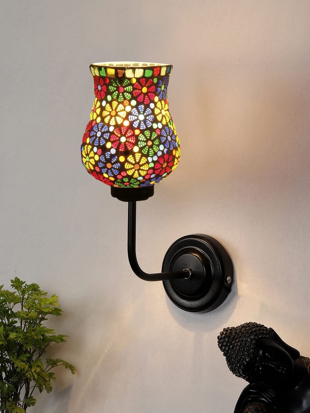 Multicolor Wall Lamp | Elegant Mosaic Glass & Wood Design | Stylish Ambient Light for Home, Office, Living Room, Bedroom, Hallway | Modern Decorative Wall Sconce - Model DGJ02