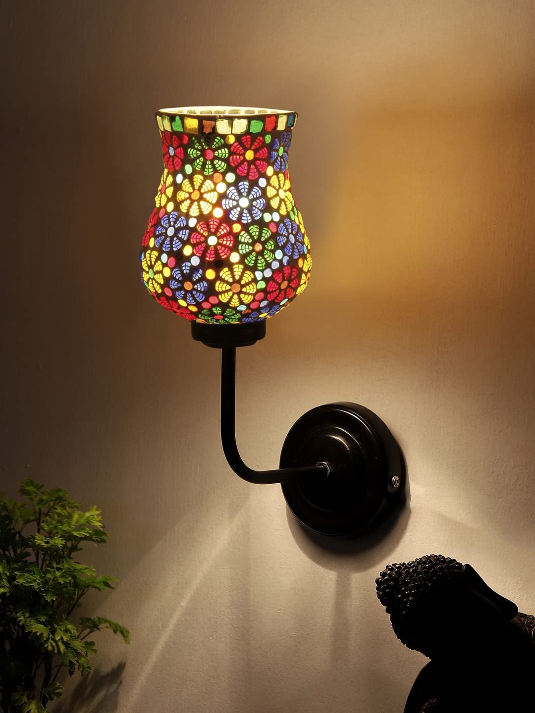 Multicolor Wall Lamp | Elegant Mosaic Glass & Wood Design | Stylish Ambient Light for Home, Office, Living Room, Bedroom, Hallway | Modern Decorative Wall Sconce - Model DGJ02