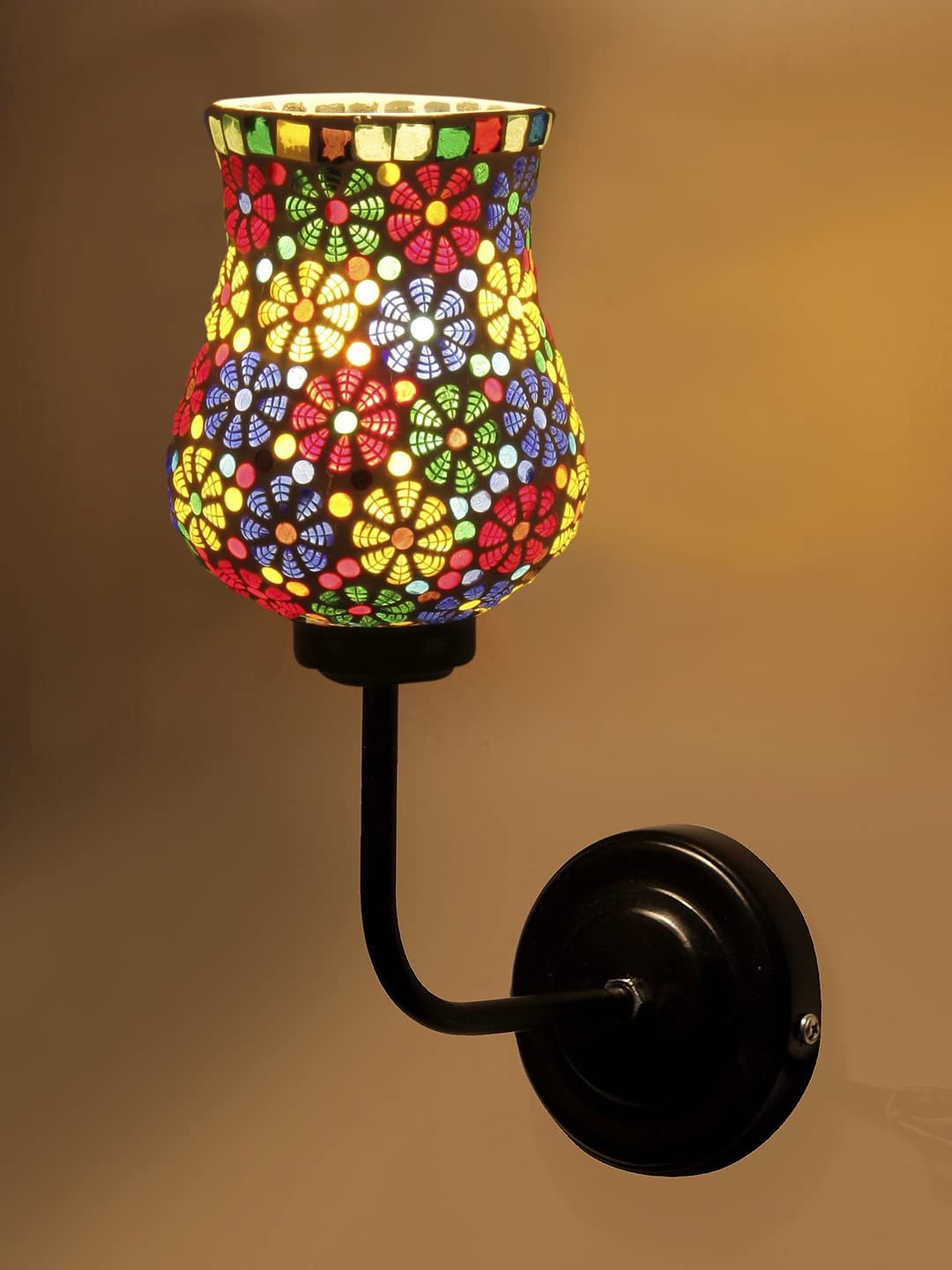 Multicolor Wall Lamp | Elegant Mosaic Glass & Wood Design | Stylish Ambient Light for Home, Office, Living Room, Bedroom, Hallway | Modern Decorative Wall Sconce - Model DGJ02