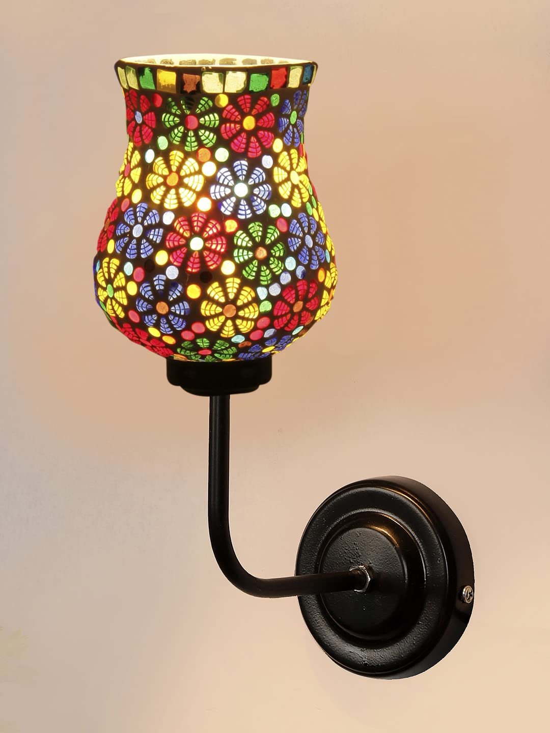 Multicolor Wall Lamp | Elegant Mosaic Glass & Wood Design | Stylish Ambient Light for Home, Office, Living Room, Bedroom, Hallway | Modern Decorative Wall Sconce - Model DGJ02