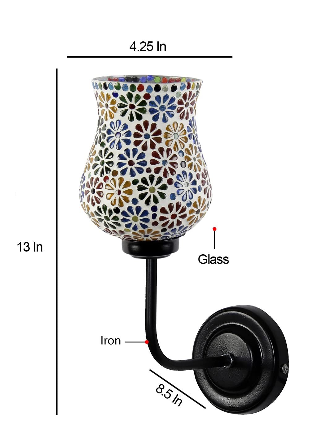 Multicolor Wall Lamp | Elegant Mosaic Glass & Wood Design | Stylish Ambient Light for Home, Office, Living Room, Bedroom, Hallway | Modern Decorative Wall Sconce - Model DGJ04