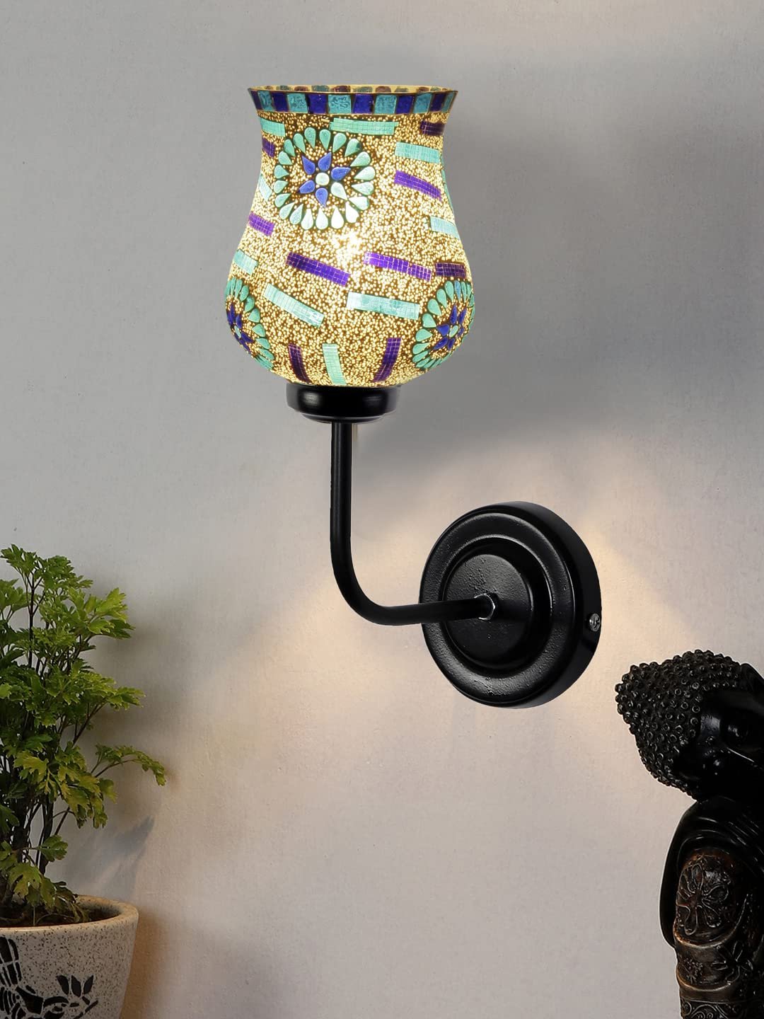 Multicolor Wall Lamp | Elegant Mosaic Glass & Wood Design | Stylish Ambient Light for Home, Office, Living Room, Bedroom, Hallway | Modern Decorative Wall Sconce - Model DGJ