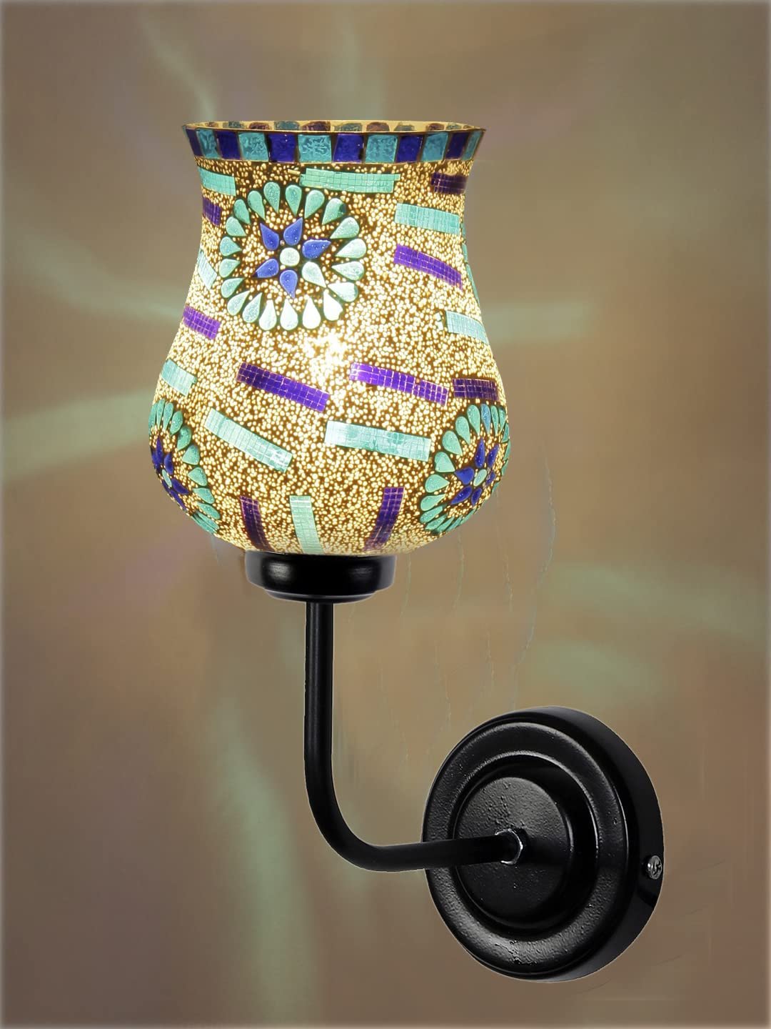 Multicolor Wall Lamp | Elegant Mosaic Glass & Wood Design | Stylish Ambient Light for Home, Office, Living Room, Bedroom, Hallway | Modern Decorative Wall Sconce - Model DGJ