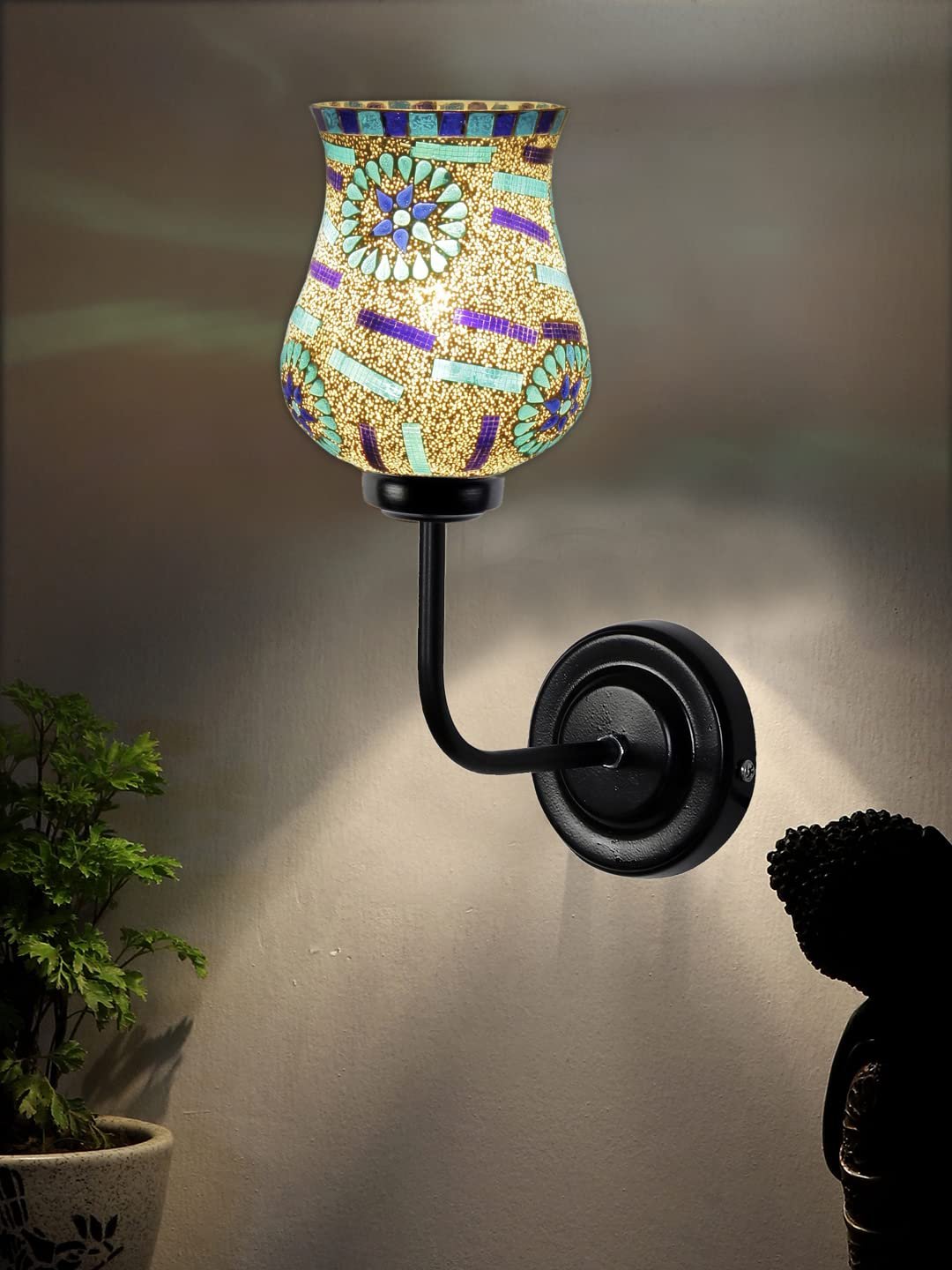 Multicolor Wall Lamp | Elegant Mosaic Glass & Wood Design | Stylish Ambient Light for Home, Office, Living Room, Bedroom, Hallway | Modern Decorative Wall Sconce - Model DGJ