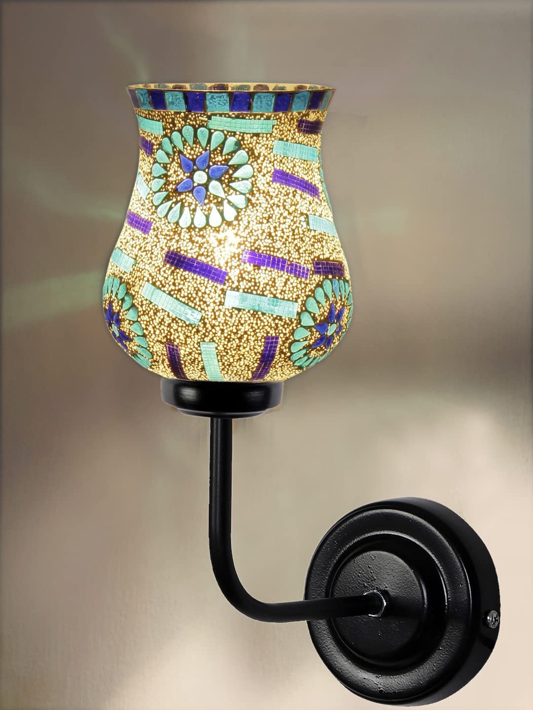 Multicolor Wall Lamp | Elegant Mosaic Glass & Wood Design | Stylish Ambient Light for Home, Office, Living Room, Bedroom, Hallway | Modern Decorative Wall Sconce - Model DGJ