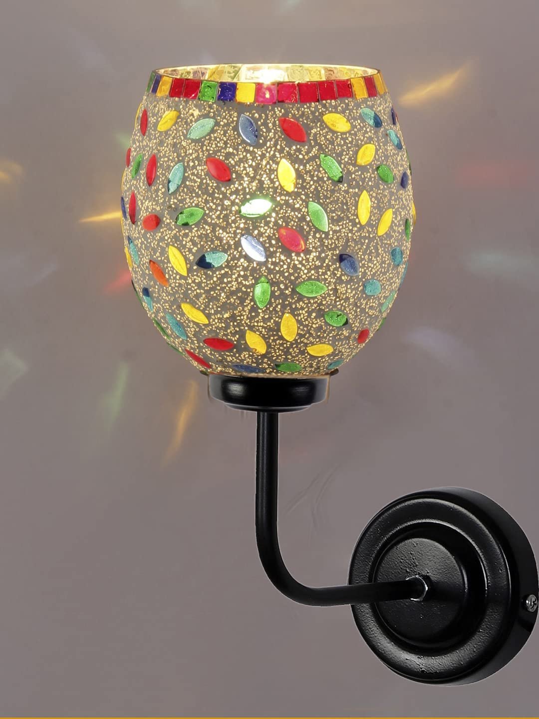 Multicolor Wall Lamp | Elegant Mosaic Glass & Wood Design | Stylish Ambient Light for Home, Office, Living Room, Bedroom, Hallway | Modern Decorative Wall Sconce - Model DGJ06