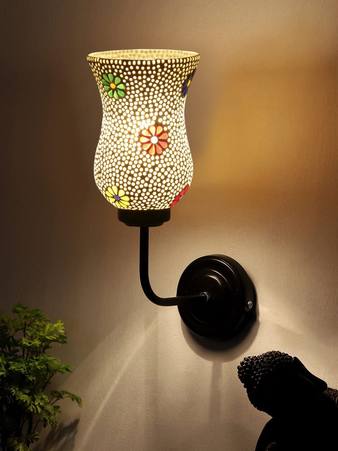 Multicolor Wall Lamp | Elegant Mosaic Glass & Wood Design | Stylish Ambient Light for Home, Office, Living Room, Bedroom, Hallway | Modern Decorative Wall Sconce - Model DGJ07