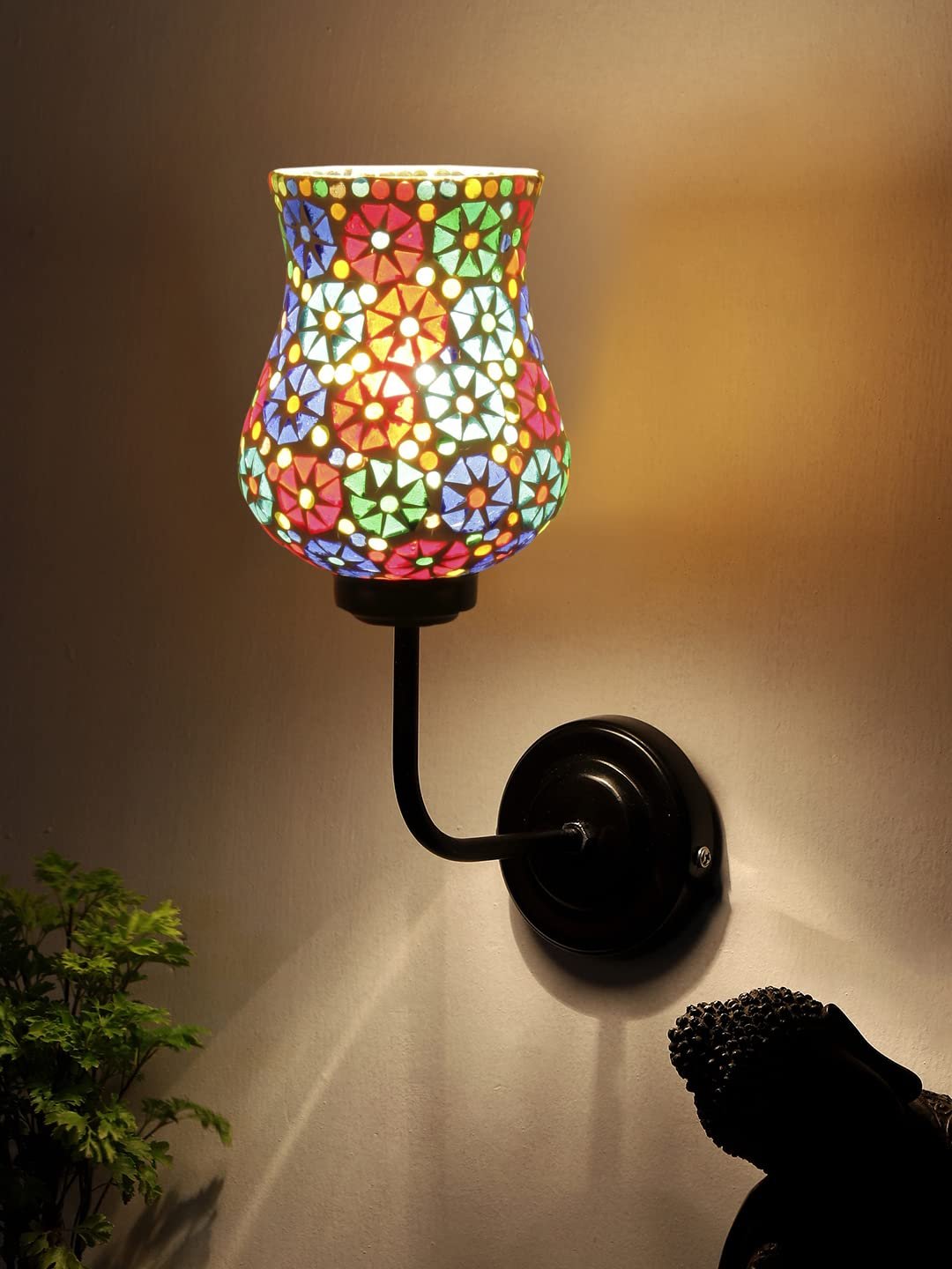 Multicolor Wall Lamp | Elegant Mosaic Glass & Wood Design | Stylish Ambient Light for Home, Office, Living Room, Bedroom, Hallway | Modern Decorative Wall Sconce - Model DGJ11