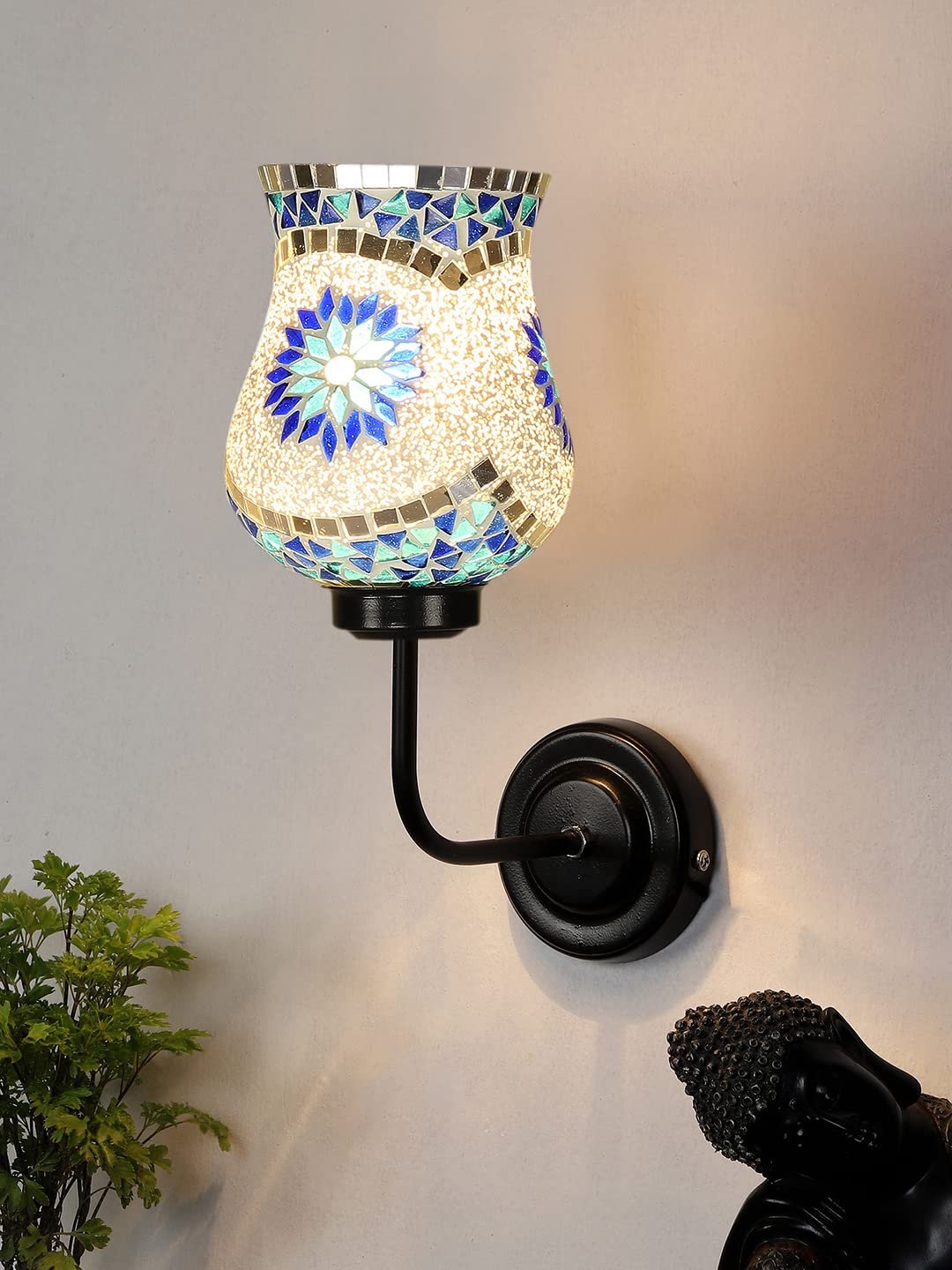 Multicolor Wall Lamp | Elegant Mosaic Glass & Wood Design | Stylish Ambient Light for Home, Office, Living Room, Bedroom, Hallway | Modern Decorative Wall Sconce - Model DGJ15
