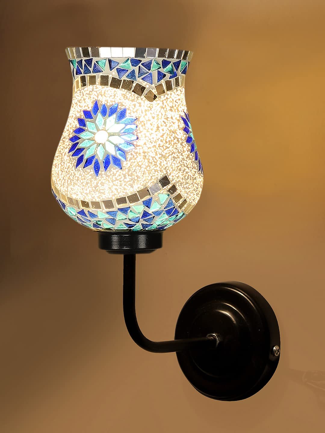 Multicolor Wall Lamp | Elegant Mosaic Glass & Wood Design | Stylish Ambient Light for Home, Office, Living Room, Bedroom, Hallway | Modern Decorative Wall Sconce - Model DGJ15