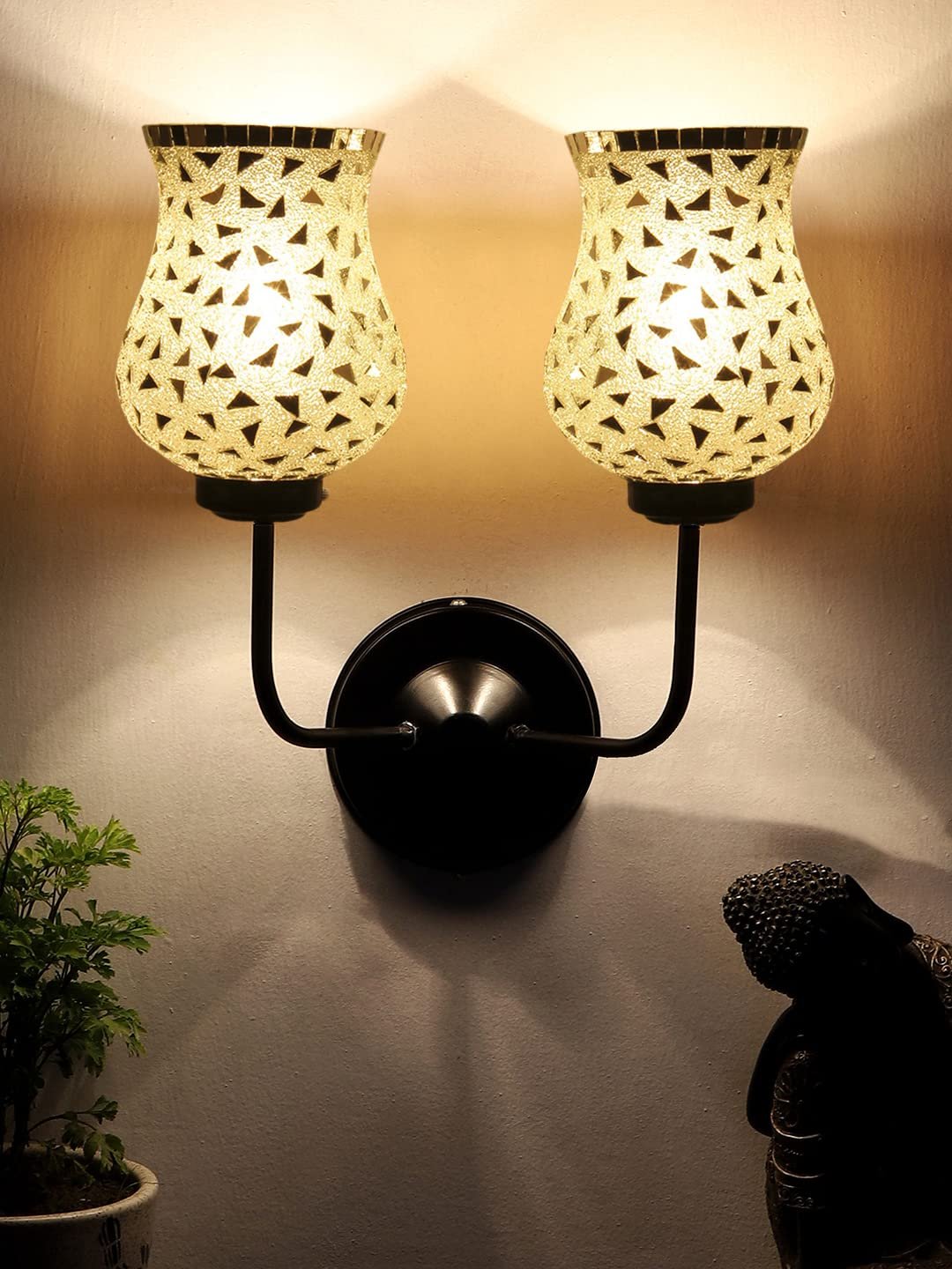 Multicolor Wall Lamp | Elegant Mosaic Glass & Wood Design | Stylish Ambient Light for Home, Office, Living Room, Bedroom, Hallway | Modern Decorative Wall Sconce - Model DGJ18