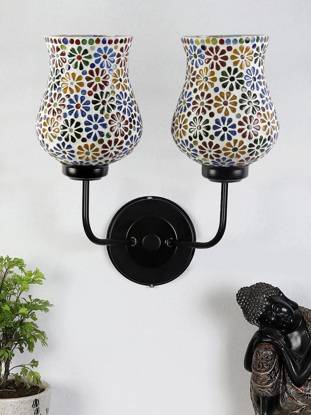 Multicolor Wall Lamp | Elegant Mosaic Glass & Wood Design | Stylish Ambient Light for Home, Office, Living Room, Bedroom, Hallway | Modern Decorative Wall Sconce - Model DGJ19
