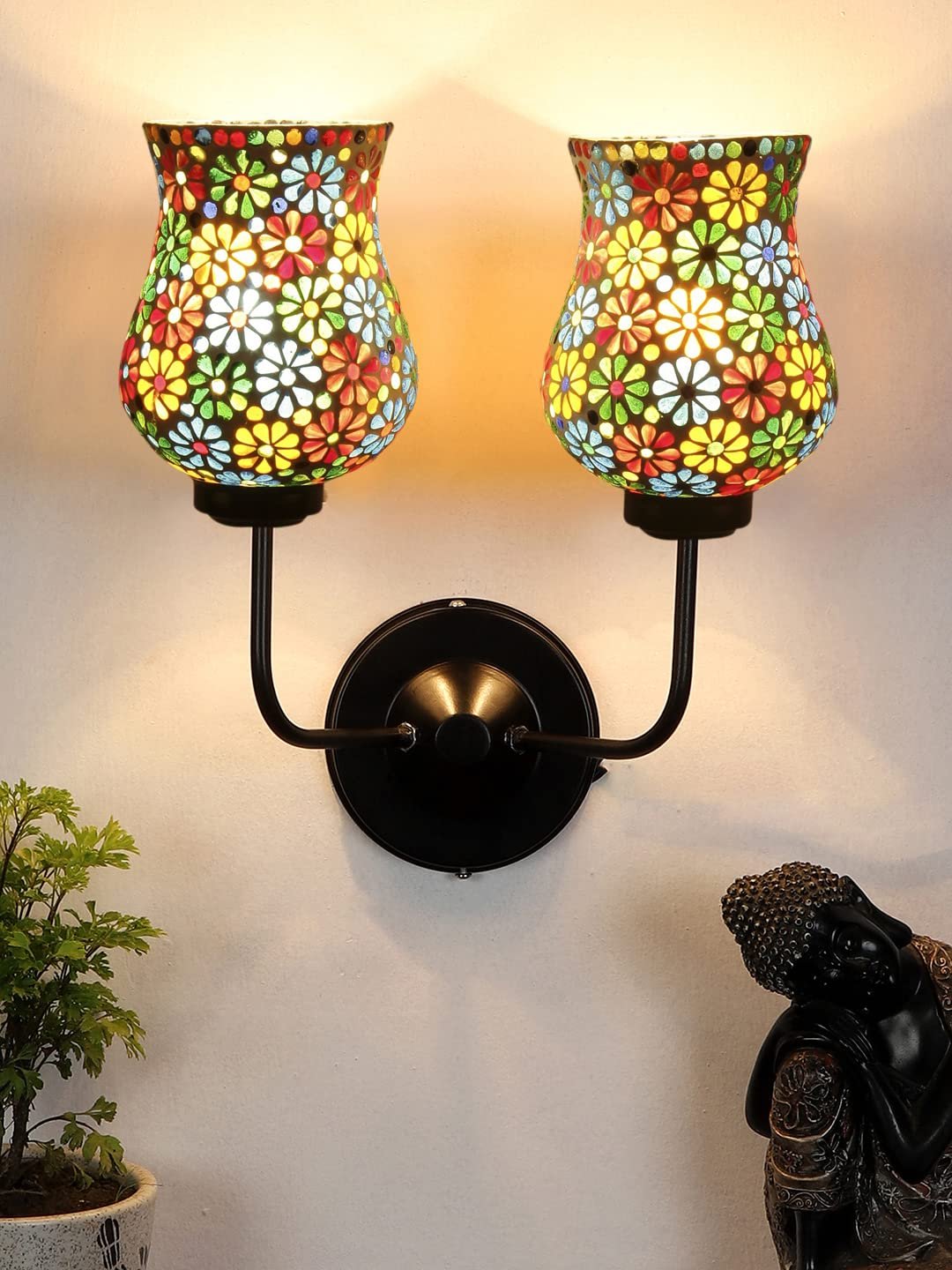 Multicolor Wall Lamp | Elegant Mosaic Glass & Wood Design | Stylish Ambient Light for Home, Office, Living Room, Bedroom, Hallway | Modern Decorative Wall Sconce - Model DGJ19