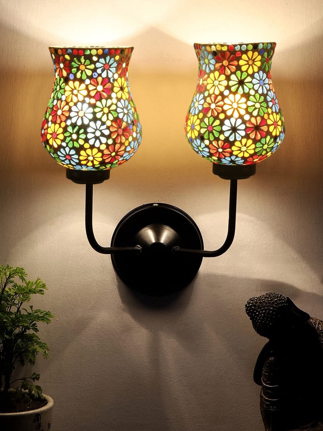 Multicolor Wall Lamp | Elegant Mosaic Glass & Wood Design | Stylish Ambient Light for Home, Office, Living Room, Bedroom, Hallway | Modern Decorative Wall Sconce - Model DGJ19