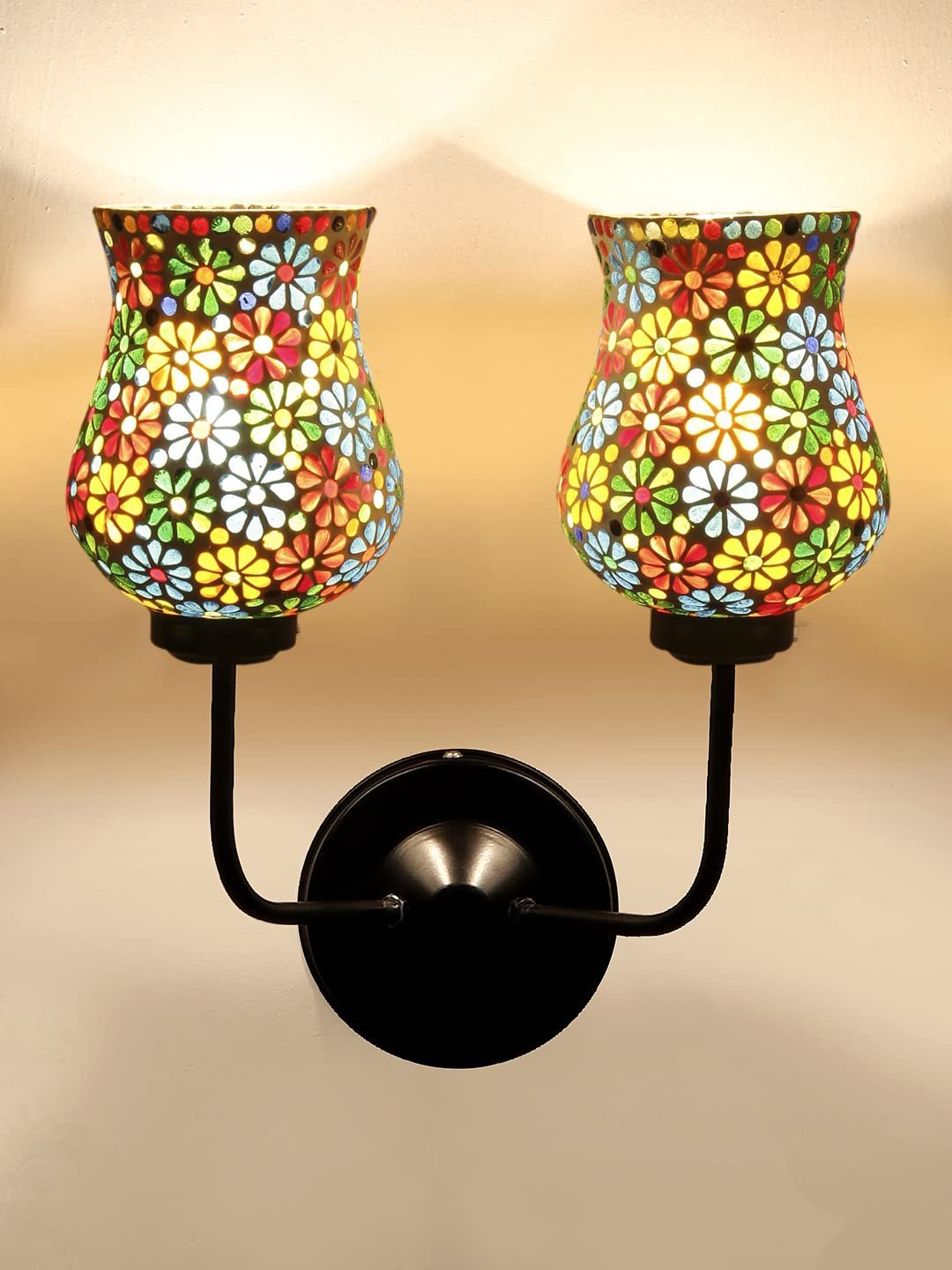 Multicolor Wall Lamp | Elegant Mosaic Glass & Wood Design | Stylish Ambient Light for Home, Office, Living Room, Bedroom, Hallway | Modern Decorative Wall Sconce - Model DGJ19