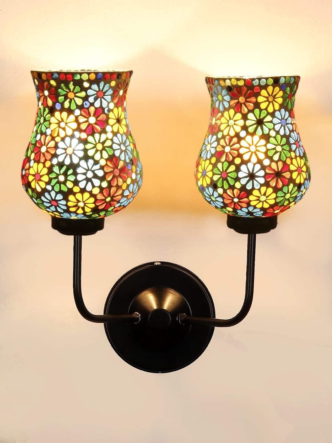 Multicolor Wall Lamp | Elegant Mosaic Glass & Wood Design | Stylish Ambient Light for Home, Office, Living Room, Bedroom, Hallway | Modern Decorative Wall Sconce - Model DGJ19