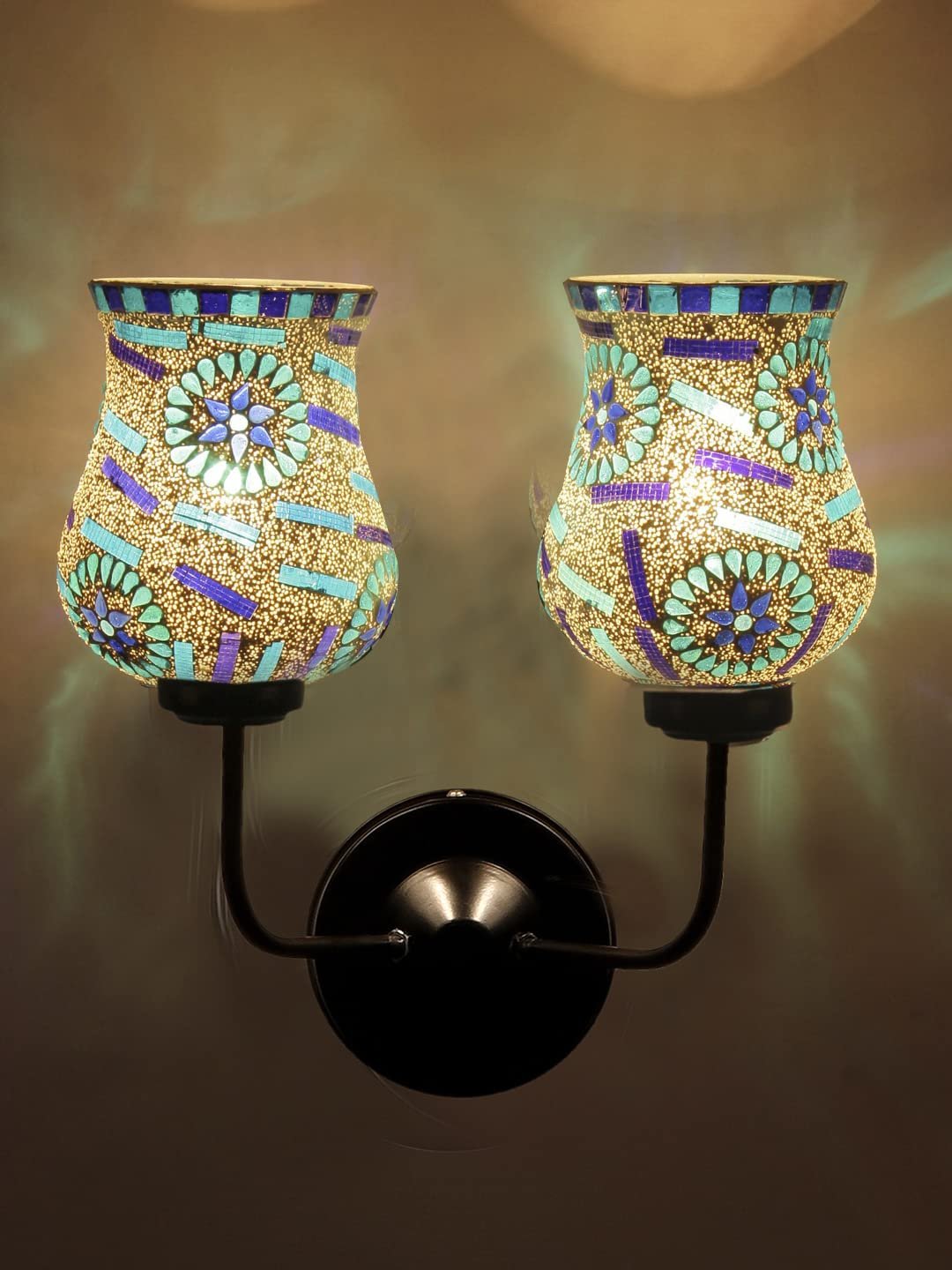 Multicolor Wall Lamp | Elegant Mosaic Glass & Wood Design | Stylish Ambient Light for Home, Office, Living Room, Bedroom, Hallway | Modern Decorative Wall Sconce - Model DGJ20