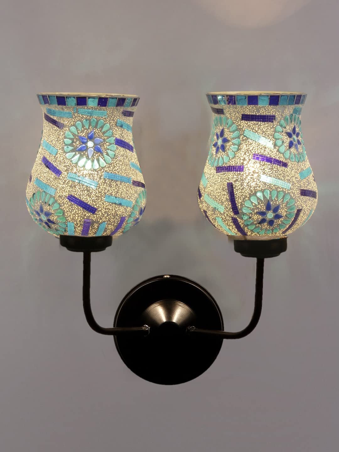 Multicolor Wall Lamp | Elegant Mosaic Glass & Wood Design | Stylish Ambient Light for Home, Office, Living Room, Bedroom, Hallway | Modern Decorative Wall Sconce - Model DGJ20