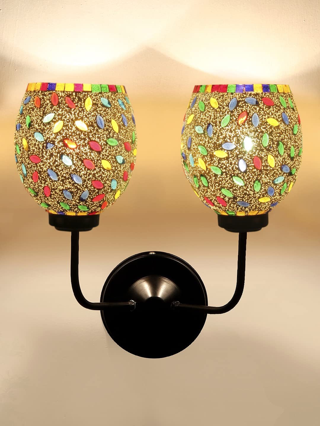 Multicolor Wall Lamp | Elegant Mosaic Glass & Wood Design | Stylish Ambient Light for Home, Office, Living Room, Bedroom, Hallway | Modern Decorative Wall Sconce - Model DGJ21