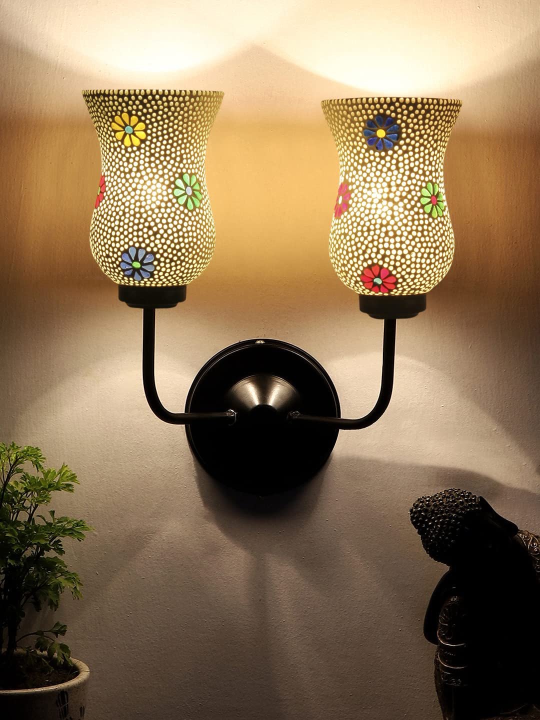 Multicolor Wall Lamp | Elegant Mosaic Glass & Wood Design | Stylish Ambient Light for Home, Office, Living Room, Bedroom, Hallway | Modern Decorative Wall Sconce - Model DGJ22