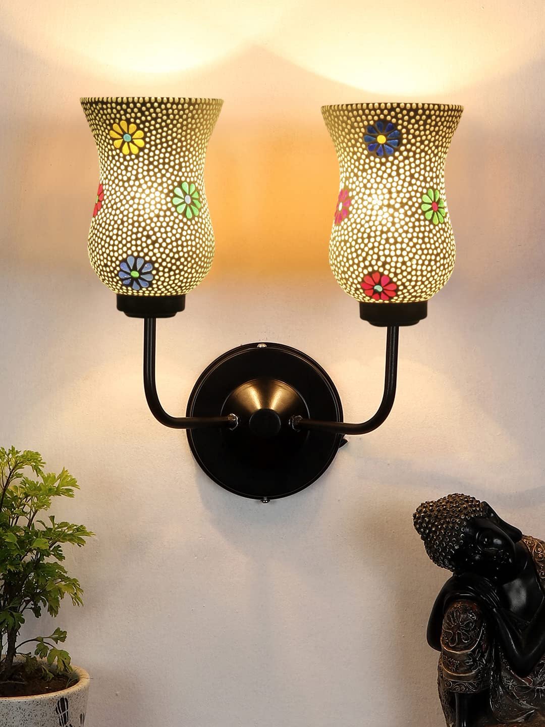 Multicolor Wall Lamp | Elegant Mosaic Glass & Wood Design | Stylish Ambient Light for Home, Office, Living Room, Bedroom, Hallway | Modern Decorative Wall Sconce - Model DGJ22