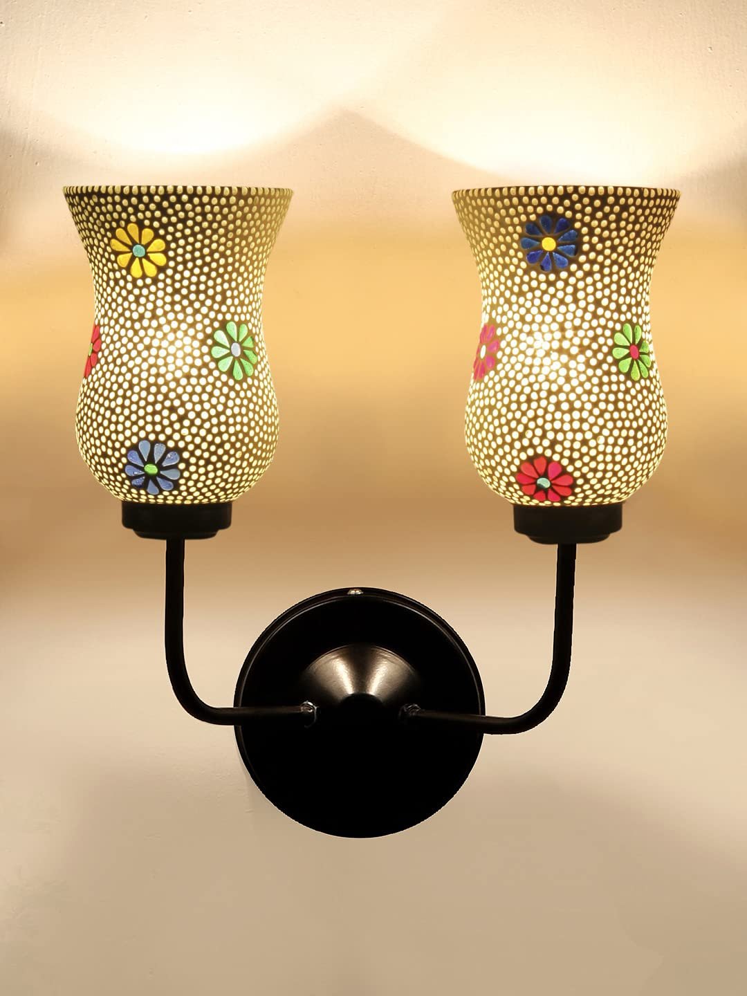 Multicolor Wall Lamp | Elegant Mosaic Glass & Wood Design | Stylish Ambient Light for Home, Office, Living Room, Bedroom, Hallway | Modern Decorative Wall Sconce - Model DGJ22