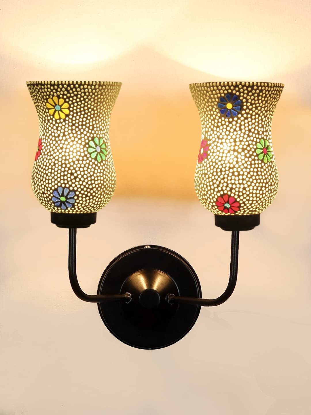 Multicolor Wall Lamp | Elegant Mosaic Glass & Wood Design | Stylish Ambient Light for Home, Office, Living Room, Bedroom, Hallway | Modern Decorative Wall Sconce - Model DGJ22