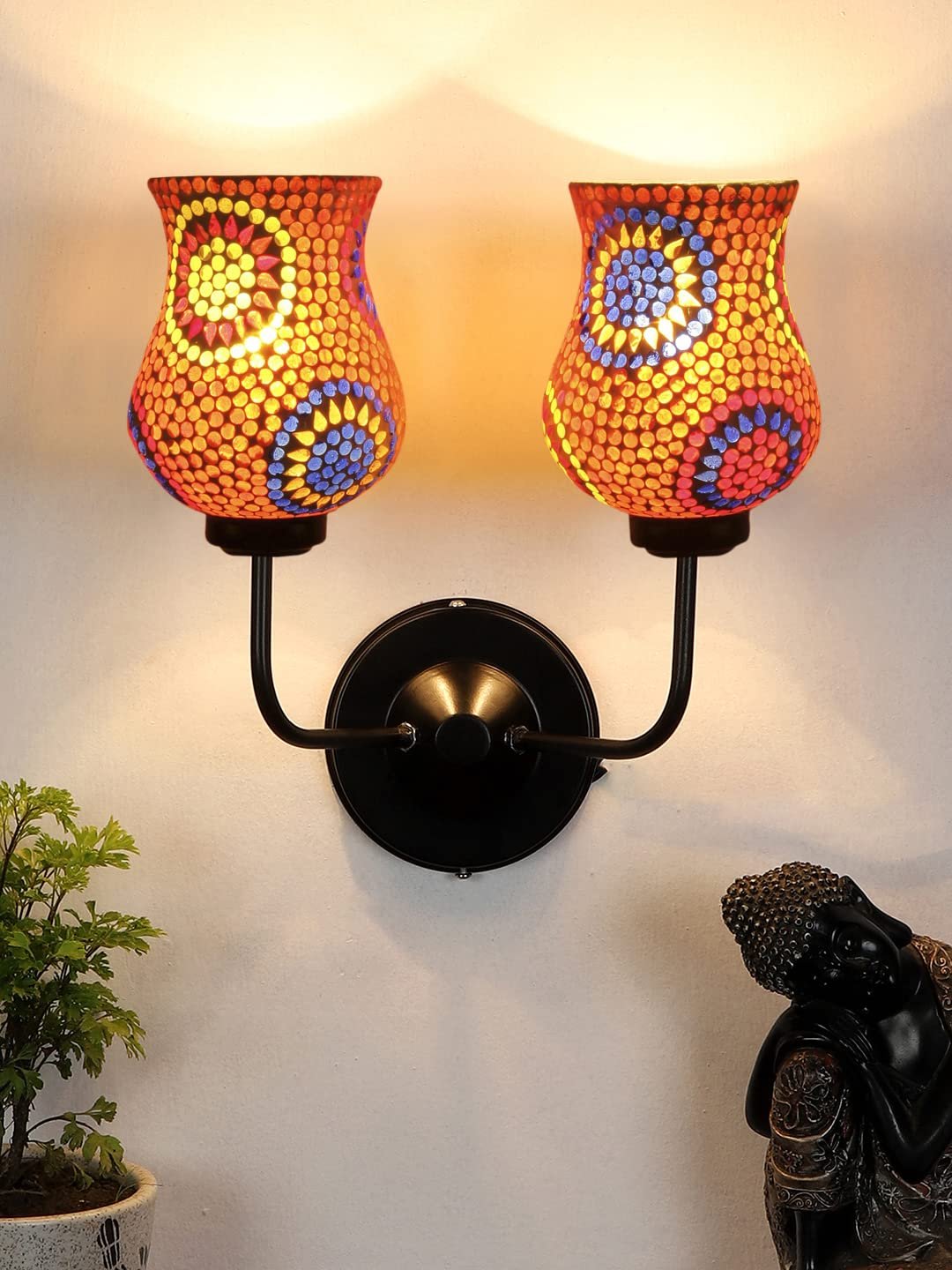 Multicolor Wall Lamp | Elegant Mosaic Glass & Wood Design | Stylish Ambient Light for Home, Office, Living Room, Bedroom, Hallway | Modern Decorative Wall Sconce - Model DGJ23