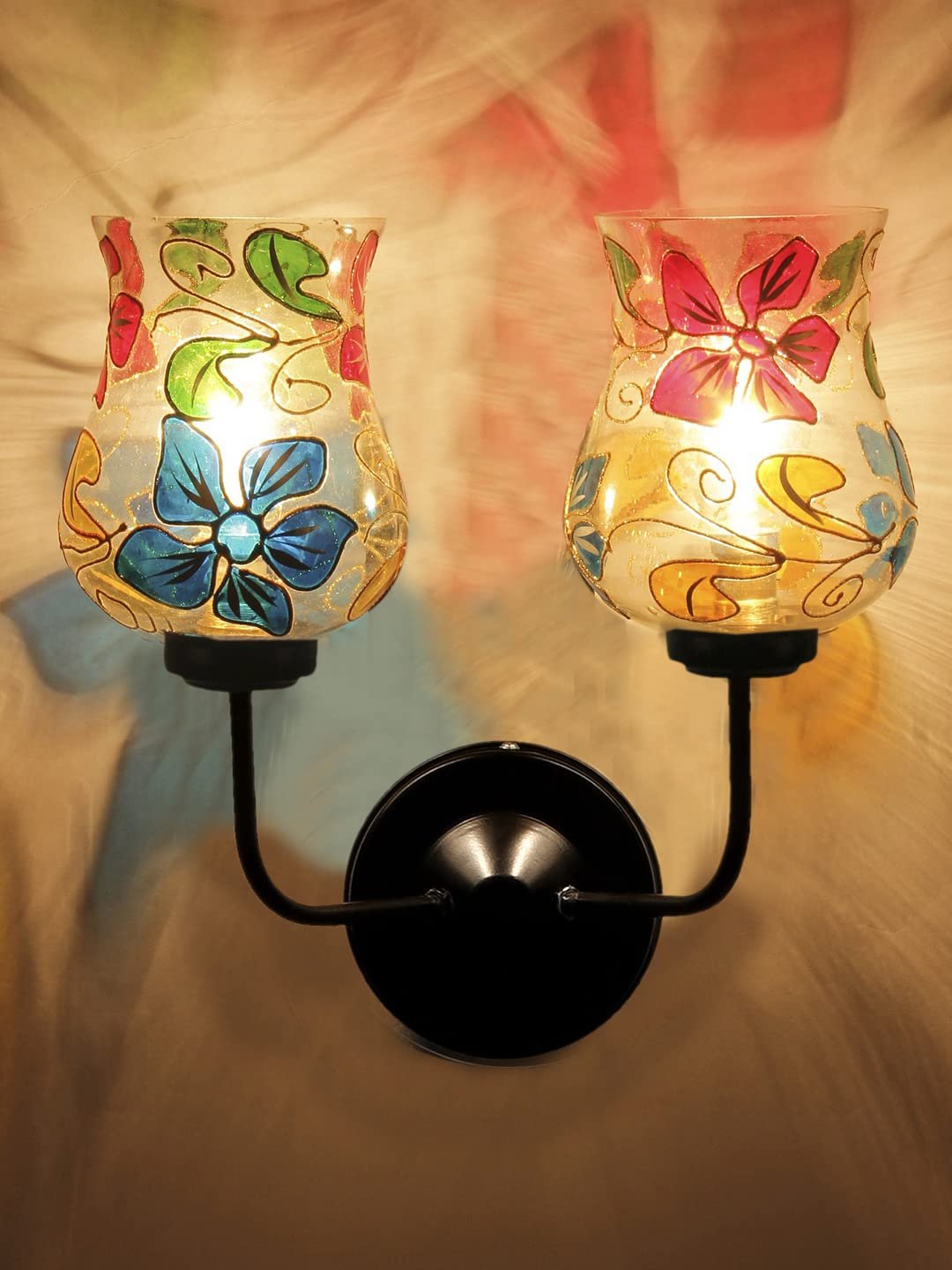 Multicolor Wall Lamp | Elegant Mosaic Glass & Wood Design | Stylish Ambient Light for Home, Office, Living Room, Bedroom, Hallway | Modern Decorative Wall Sconce - Model DGJ24