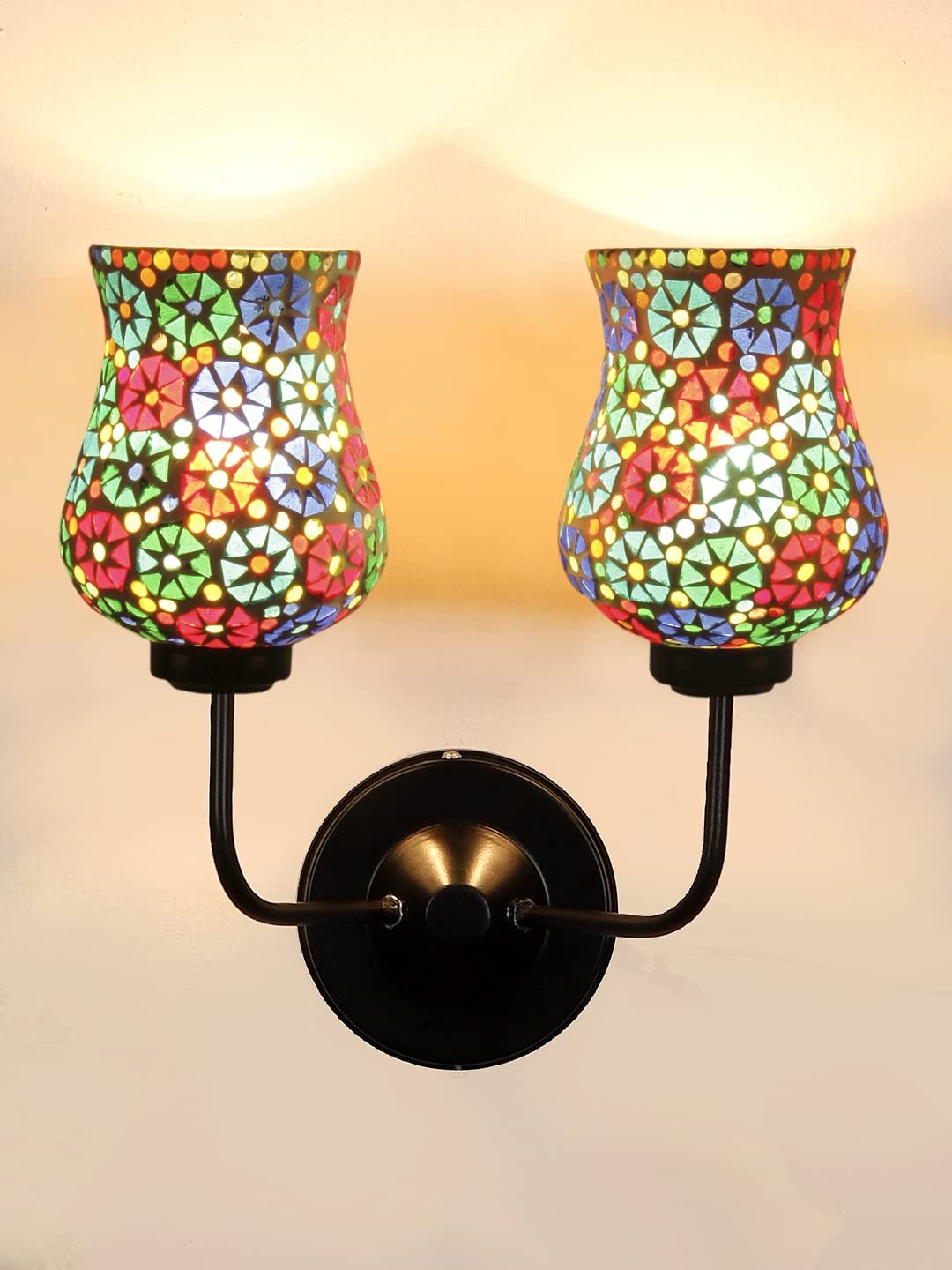 Multicolor Wall Lamp | Elegant Mosaic Glass & Wood Design | Stylish Ambient Light for Home, Office, Living Room, Bedroom, Hallway | Modern Decorative Wall Sconce - Model DGJ26