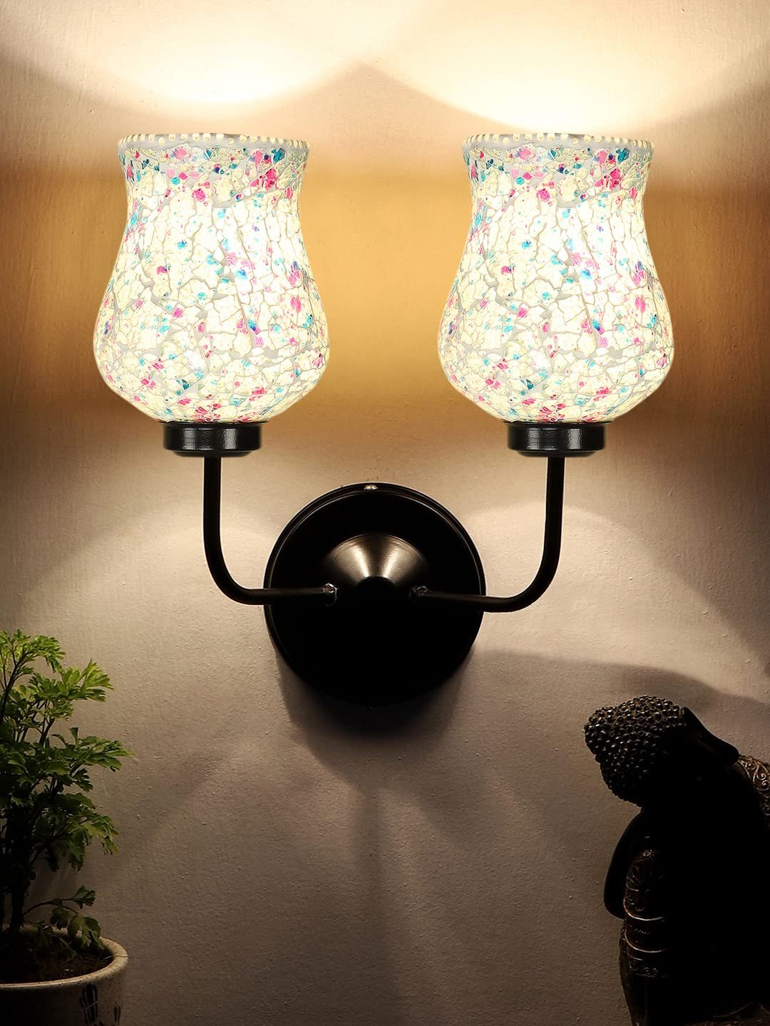 Multicolor Wall Lamp | Elegant Mosaic Glass & Wood Design | Stylish Ambient Light for Home, Office, Living Room, Bedroom, Hallway | Modern Decorative Wall Sconce - Model DGJ28