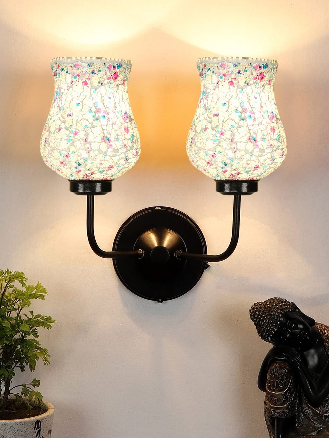Multicolor Wall Lamp | Elegant Mosaic Glass & Wood Design | Stylish Ambient Light for Home, Office, Living Room, Bedroom, Hallway | Modern Decorative Wall Sconce - Model DGJ28
