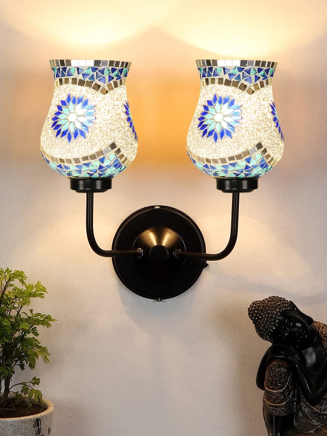 Multicolor Wall Lamp | Elegant Mosaic Glass & Wood Design | Stylish Ambient Light for Home, Office, Living Room, Bedroom, Hallway | Modern Decorative Wall Sconce - Model DGJ30