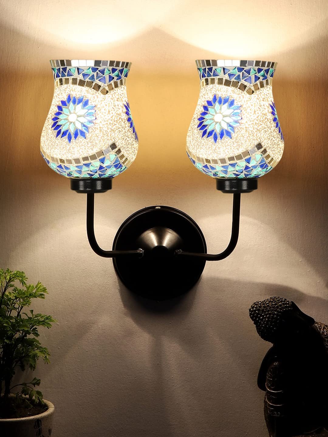 Multicolor Wall Lamp | Elegant Mosaic Glass & Wood Design | Stylish Ambient Light for Home, Office, Living Room, Bedroom, Hallway | Modern Decorative Wall Sconce - Model DGJ30