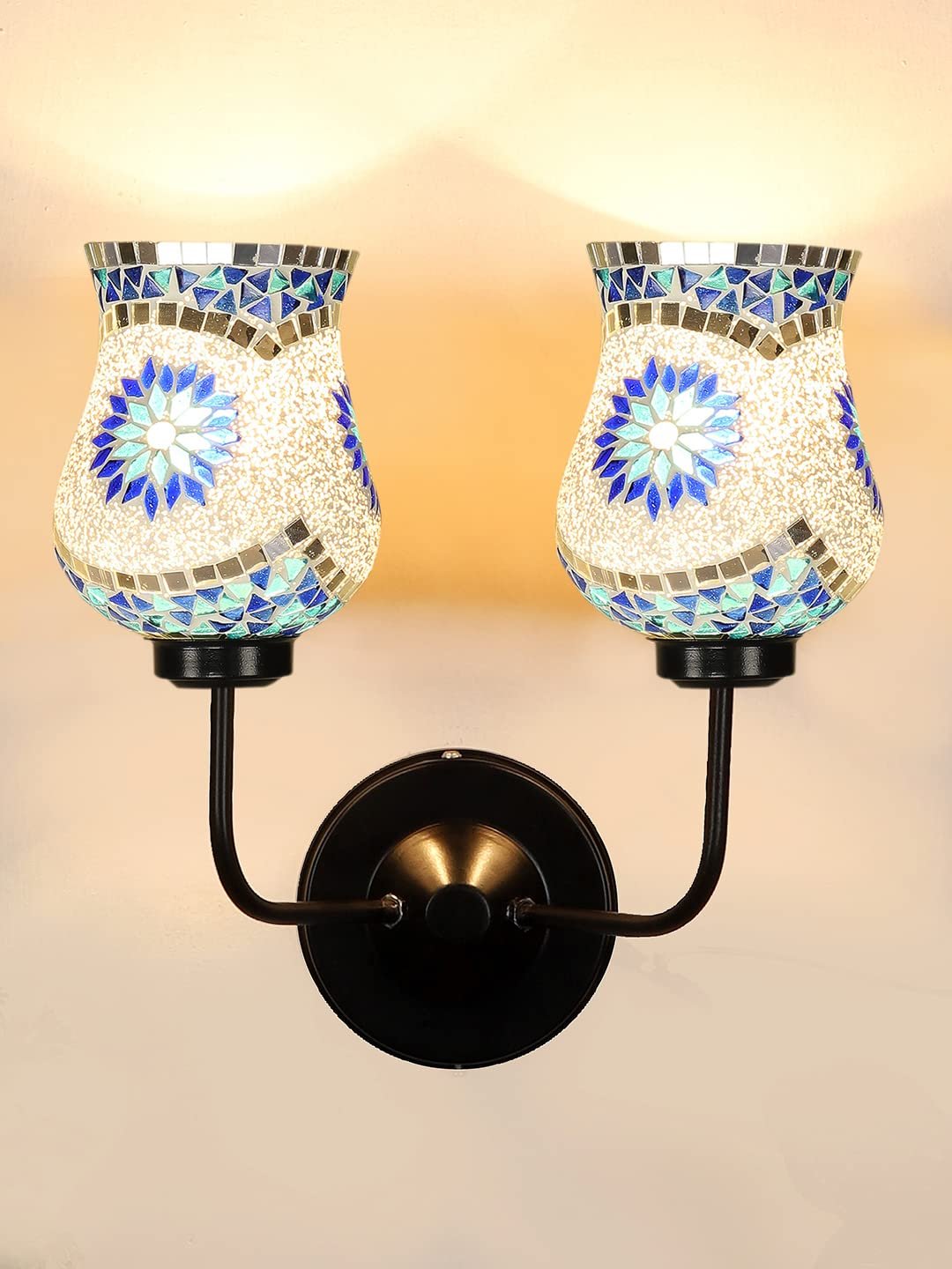 Multicolor Wall Lamp | Elegant Mosaic Glass & Wood Design | Stylish Ambient Light for Home, Office, Living Room, Bedroom, Hallway | Modern Decorative Wall Sconce - Model DGJ30