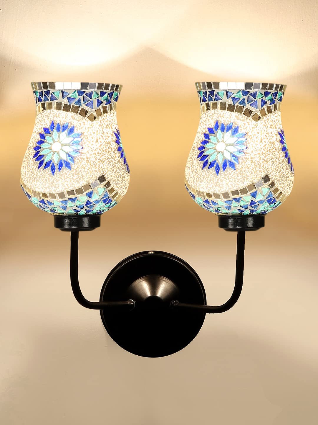Multicolor Wall Lamp | Elegant Mosaic Glass & Wood Design | Stylish Ambient Light for Home, Office, Living Room, Bedroom, Hallway | Modern Decorative Wall Sconce - Model DGJ30