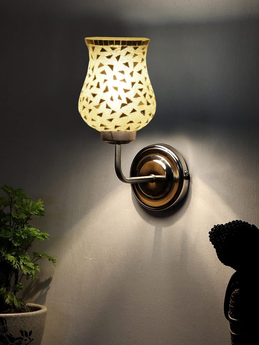 Multicolor Wall Lamp | Elegant Mosaic Glass & Wood Design | Stylish Ambient Light for Home, Office, Living Room, Bedroom, Hallway | Modern Decorative Wall Sconce - Model DGJ33