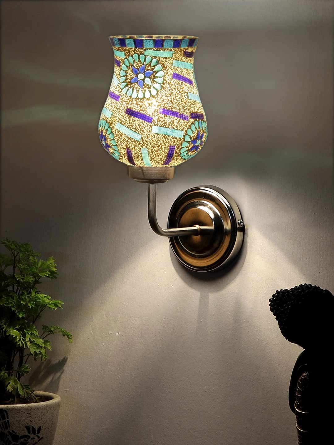 Multicolor Wall Lamp | Elegant Mosaic Glass & Wood Design | Stylish Ambient Light for Home, Office, Living Room, Bedroom, Hallway | Modern Decorative Wall Sconce - Model DGJ35