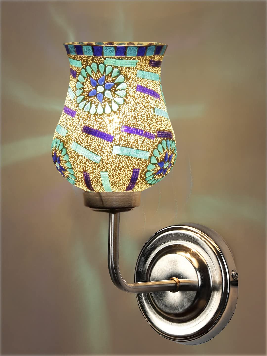 Multicolor Wall Lamp | Elegant Mosaic Glass & Wood Design | Stylish Ambient Light for Home, Office, Living Room, Bedroom, Hallway | Modern Decorative Wall Sconce - Model DGJ35
