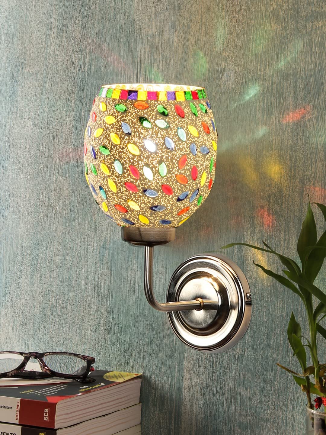 Multicolor Wall Lamp | Elegant Mosaic Glass & Wood Design | Stylish Ambient Light for Home, Office, Living Room, Bedroom, Hallway | Modern Decorative Wall Sconce - Model DGJ36