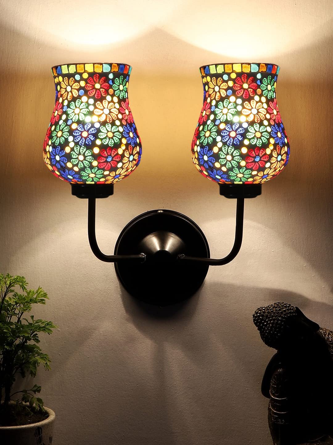 Multicolor Wall Lamp | Elegant Mosaic Glass & Wood Design | Stylish Ambient Light for Home, Office, Living Room, Bedroom, Hallway | Modern Decorative Wall Sconce - Model DGJ37