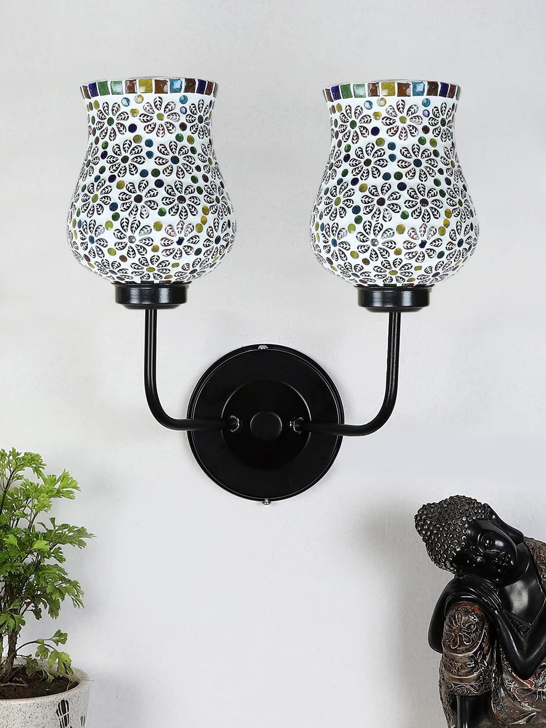 Multicolor Wall Lamp | Elegant Mosaic Glass & Wood Design | Stylish Ambient Light for Home, Office, Living Room, Bedroom, Hallway | Modern Decorative Wall Sconce - Model DGJ37